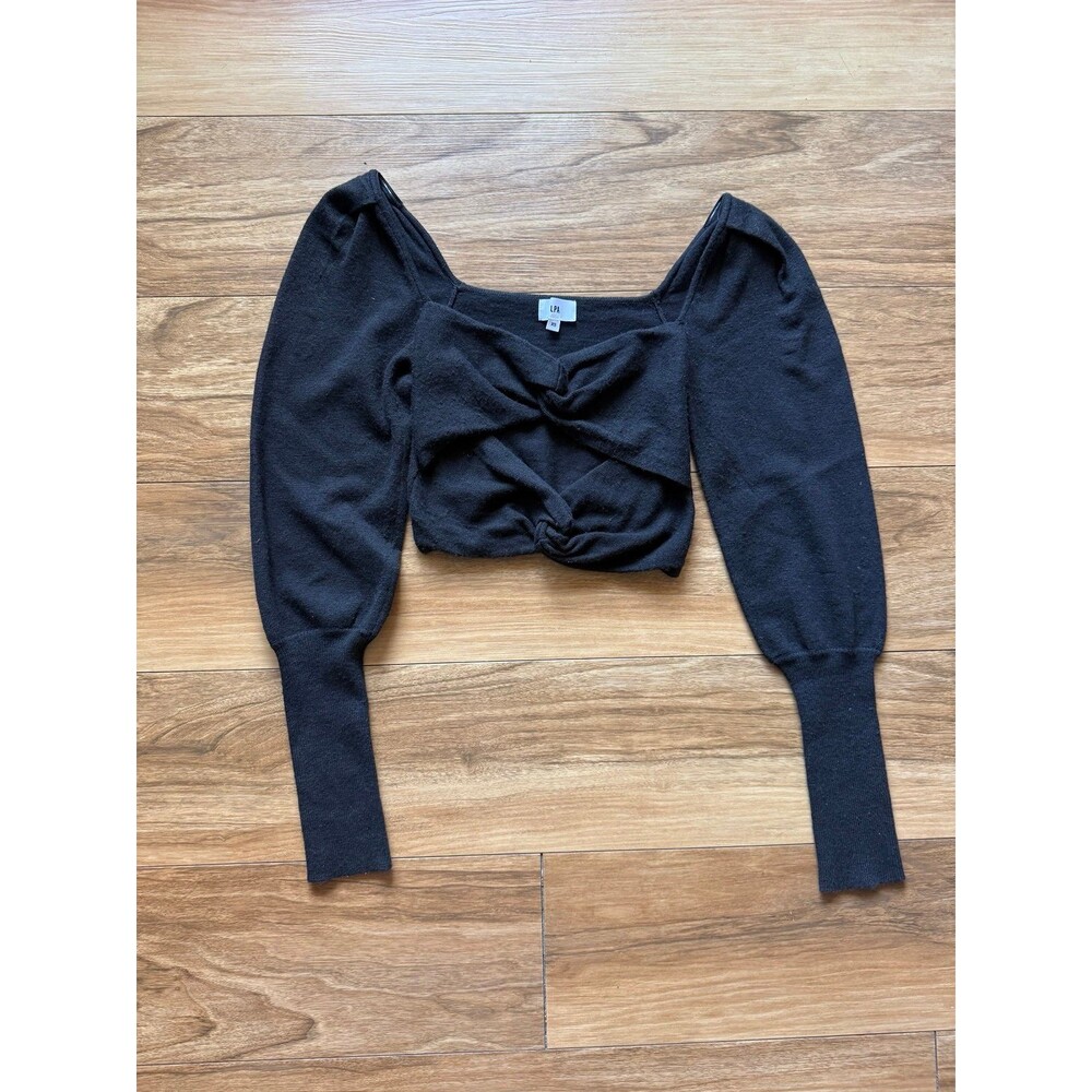 LPA Ayla Black Twist Cutout Crop Sweater size XS